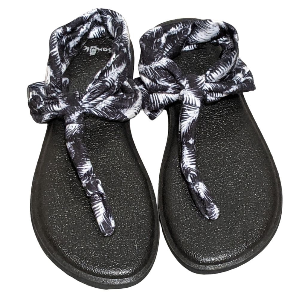 Sanuk Sling Ella Yoga Sandal flip flop black & white 9 US